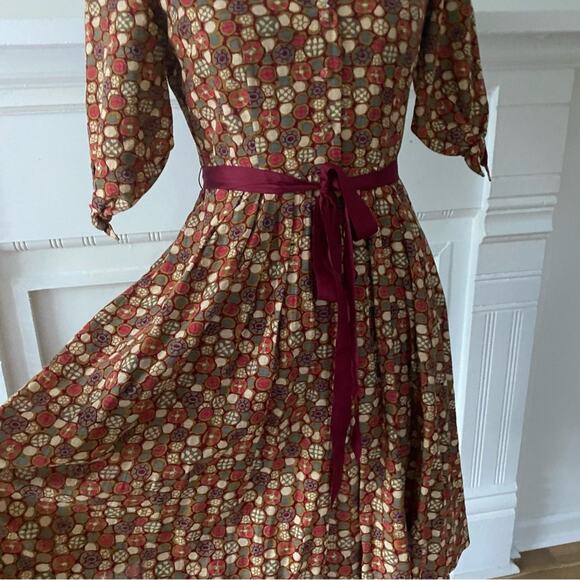 Anthropologie Small Retro Dress Boho Fall Cotton 50s style Edme & Esyllte Art - Picture 6 of 17